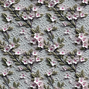 Ivy Grace Dogwood Vine Stucco - Pink-Moss  Wallpaper