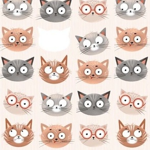 Cute funny cats in neutral browns and greys, medium scale