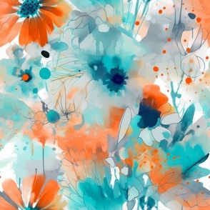 Orange Floral Turquiose Abstract 