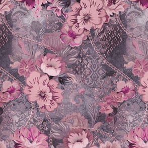 Decorative Floral Vintage Tapestry Design Pink Purple Smaller Scale