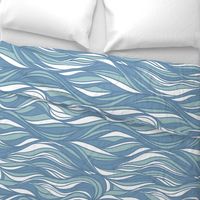 Light blue sea waves Summer coastal  abstract swirls Nautical beach house. 
