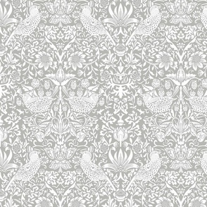 STRAWBERRY THIEF IN COTTAGE GRAY - WILLIAM MORRIS - smaller repeat