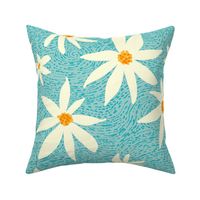 Fun and Ditzy Boho Daisies Blowing in the Wind in  cream, orange and blue