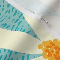 Fun and Ditzy Boho Daisies Blowing in the Wind in  cream, orange and blue