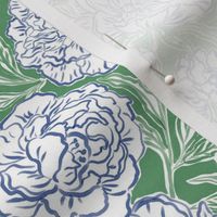 Small - Painted peonies - blue and green - blue peony flowers - painted floral - artistic blue and green painterly floral fabric - spring garden preppy floral - girls summer dress bedding wallpaper