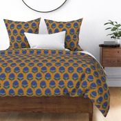 large - Block print bedding - indian block print inspired floral - block print flower fabric - medium blue teal and orange red on Desert Sun (dark yellow)  