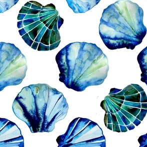 LNP0008 Sea life nautical pattern seashell blue and green watercolor