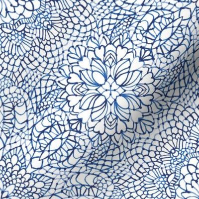 Medium Lace Kaleidoscope painted - white and blue