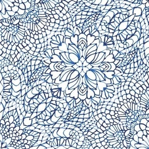 Medium Lace Kaleidoscope painted - white and blue