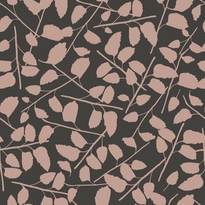 Charcoal and Pink Leaves, Autumn Fall Floral, Medium