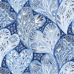 Blue Hearts Fabric, Wallpaper and Home Decor