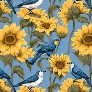 Bluebirds and Sunflowers 