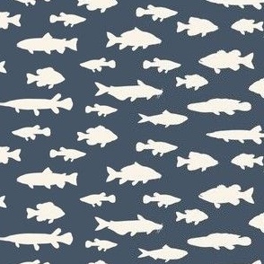 Small Scale - Cream Fish on Denim Blue Background