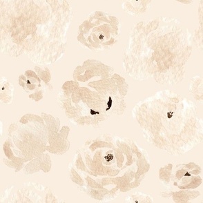 Large - Giant Blush Hand painted Watercolour Florals - Cream Roses, Peonies Blooms  - Beige - 10.5x10.5 fabric // 24x24 wallpaper