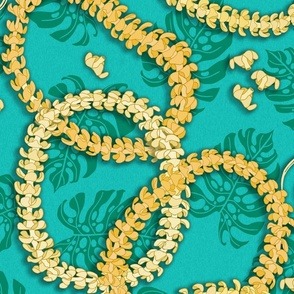 jumbo- Kui (sew) a Lei Puakenikeni - Monstera with texture aqua