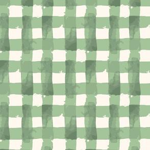 Painted Watercolor Gingham - Checks - Grass Green on White