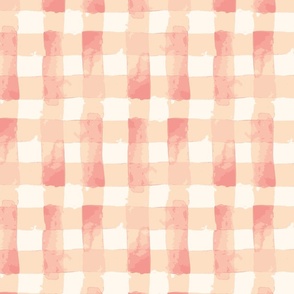Painted Watercolor Gingham - Checks - Coral Pink on White