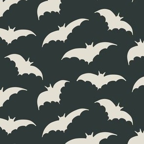 Cute Halloween Bats on a Dark Slate Grey Green Background