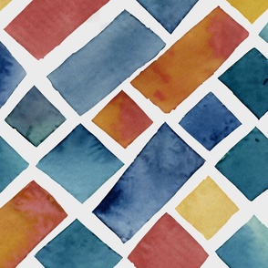 Geometric Watercolor - Geometric diagonal rectangles L