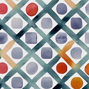 Geometric Watercolor - Geometric grid and dots L