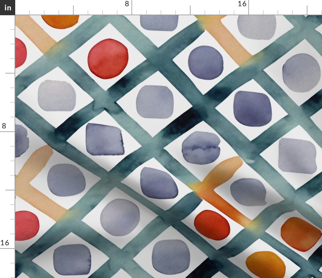 Geometric Watercolor - Geometric grid and dots L