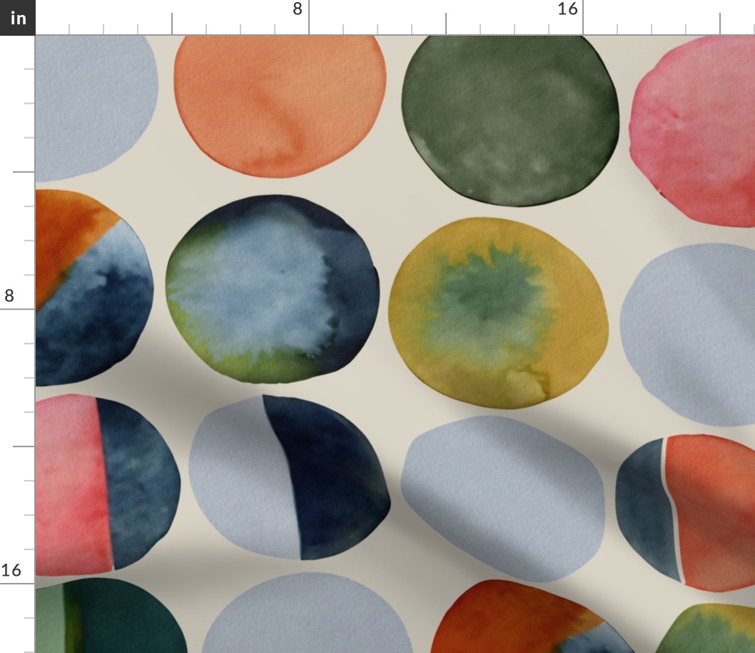 Geometric Watercolor - Hand drawn Mid century circles Large - midcentury modern  shapes - Retro wallpaper