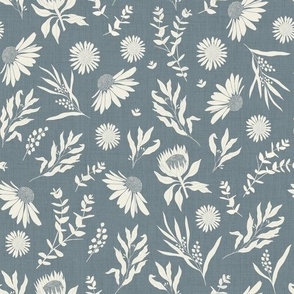 Large Scale // Australiana Flora Eucalyptus, Echinacea, Protea and Wattle on Indigo Blue