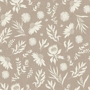 Medium Scale // Australiana Flora Eucalyptus, Echinacea, Protea and Wattle on Ecru Taupe