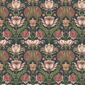 Vintage damask,Gammeldags mønster,Art Nouveau,William Morris,Belle Epoque,Victorian style,Edwardian,Shabby Chic,French Chic,Floral pattern,Antique pattern,Ornate designs,Rustic elegance,Baroque style,Regency era,Retro patterns,Sophisticated elegance,Rococ