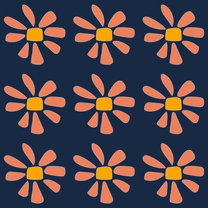 Chunky Daisy - Orange On Dark Blue - Vintage Garden.