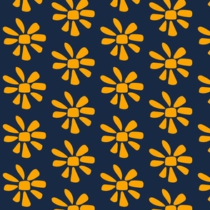 Chunky Daisy - Golden Yellow On Dark Vintage Garden Blue.