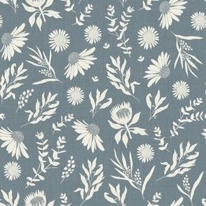 Medium Scale // Australiana Flora Eucalyptus, Echinacea, Protea and Wattle on Indigo Blue