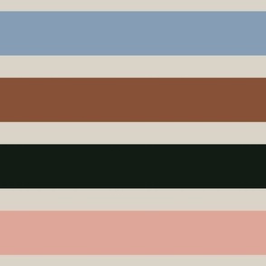 Neutral Stripes in Pink, Blue, Dark Green, and Brown on Silver 