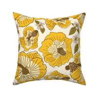 Sunshine yellow hibiscus flowers and whimsical daisies - large print