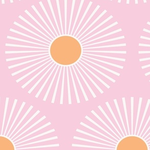 Sunshine - retro sun minimal print wallpaper - pink and orange (L)
