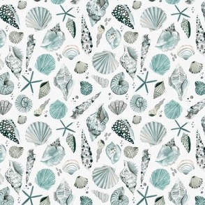 Coastal Sea shells Coastal reef Shellfish watercolor Aquamarine Nautical Micro