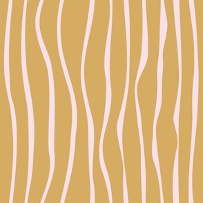 Wavy Irregular Stripes - Light Pink On Mustard Golden Yellow