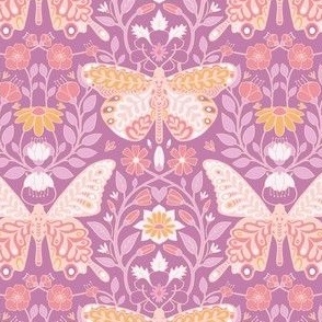 Butterfly Sanctuary Boho Floral Small - Yellow Over Lilac Background