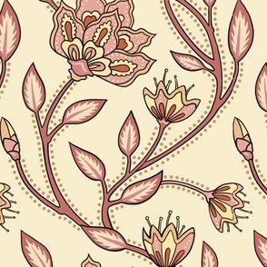 Indian Floral on light yellow - medium size