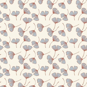 Ditsy Ginkgo Leaves | stone red and sea blue on cream | 6