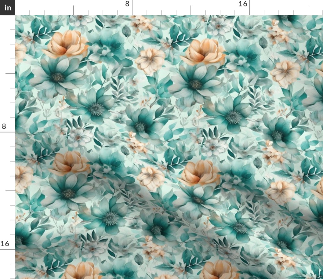 Teal Watercolor Florals 24