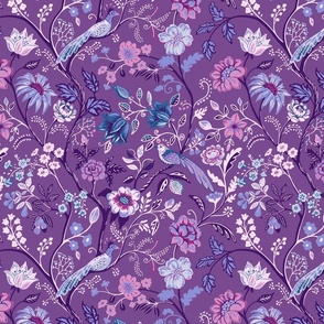 Exotic Chinoiserie/Chintz in Shades of Purple, lilac, rose, soft pink and Teal