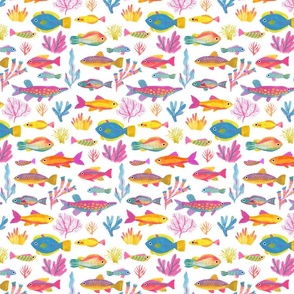 Small_Underwater Sea World_Colorful fishes on white_fish print