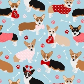 Valentine's Day Corgi Dogs Blue