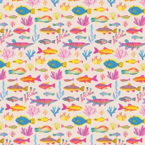 Small_Underwater Sea World_Colorful fishes on Cream_fish print