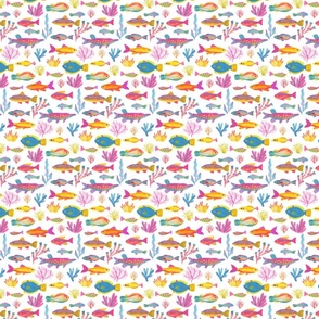 Mini Micro_Underwater Sea World_Colorful fishes on white_fish print