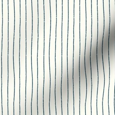 Hand-drawn Textured Stripes - Prussian Blue on Soft Cream