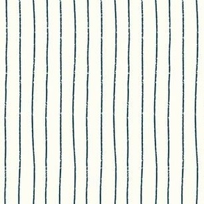 Hand-drawn Textured Stripes - Prussian Blue on Soft Cream