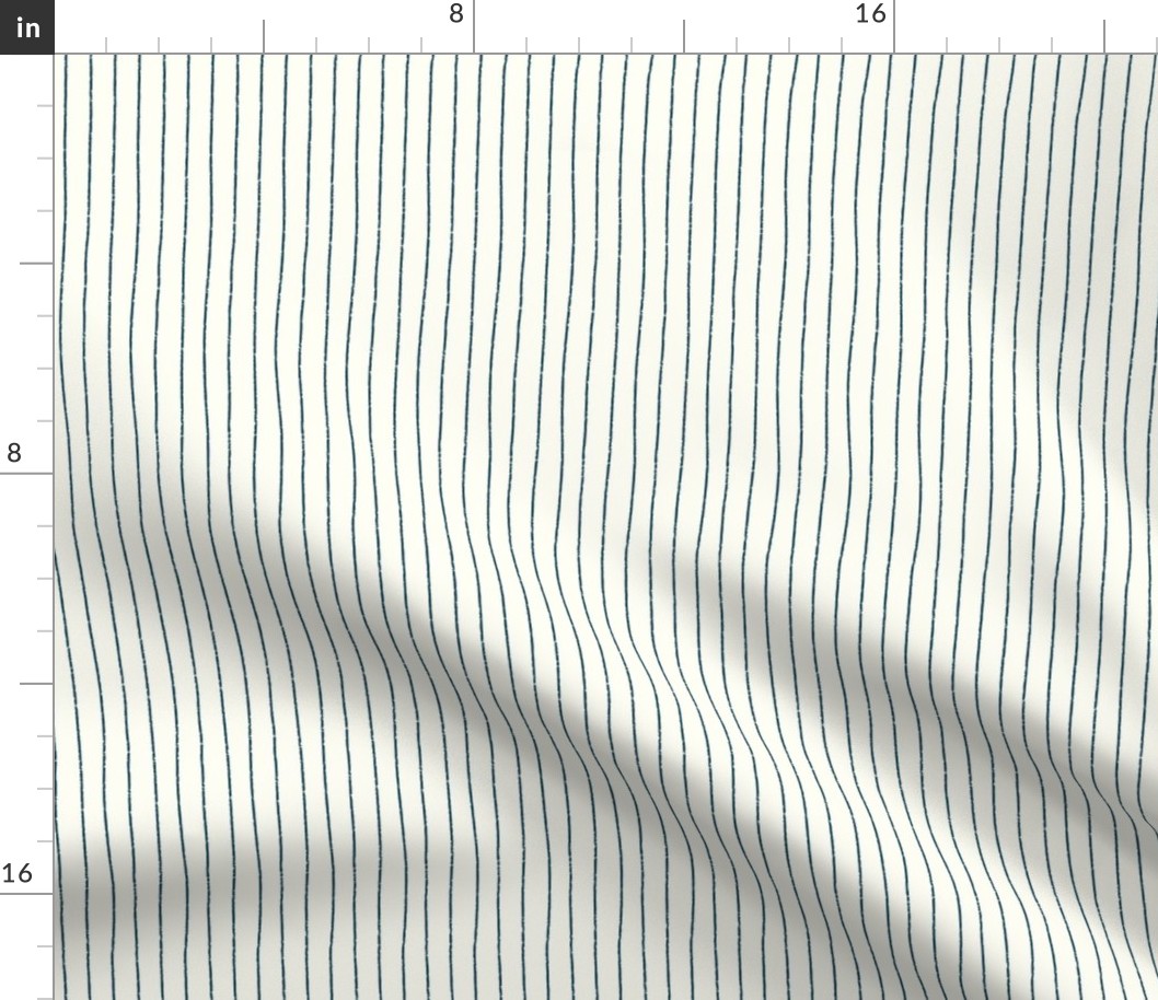 Hand-drawn Textured Stripes - Prussian Blue on Soft Cream