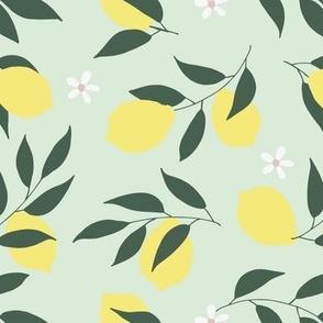 Yellow lemons blossoms and leaves _green_Medium